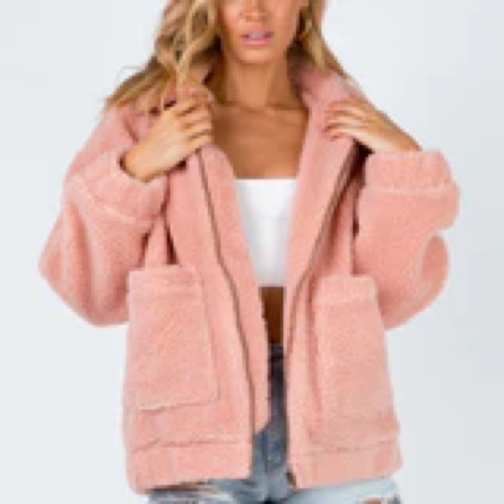 Princess Polly Pimrose Teddy Coat Jacket Pink Size Small Medium